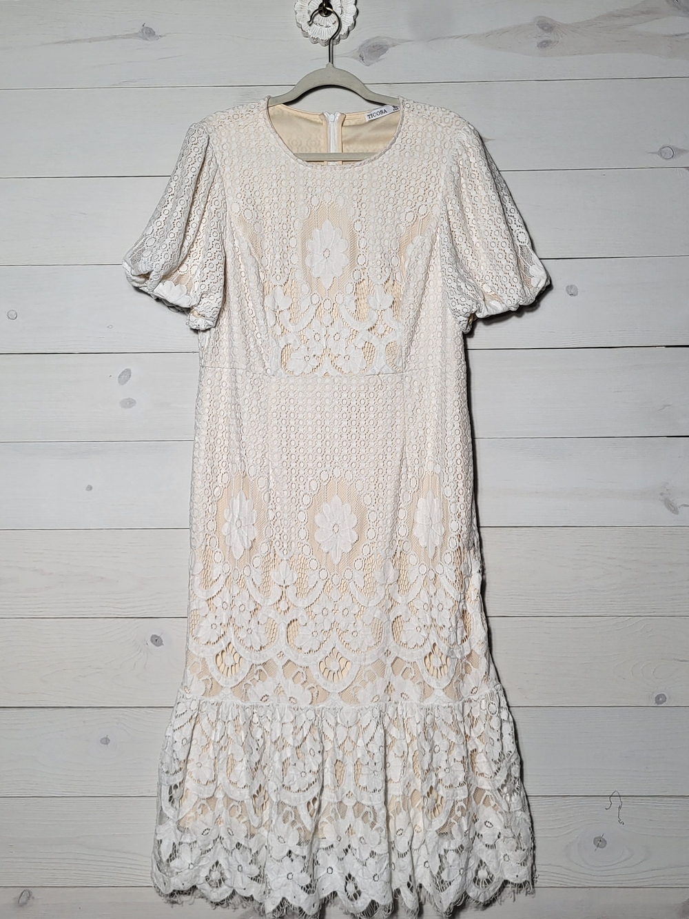 TICOSA Dress Lace Midi Puff Sleeves BOHO Fairycore Cottagecore Coastal Cowgirl.